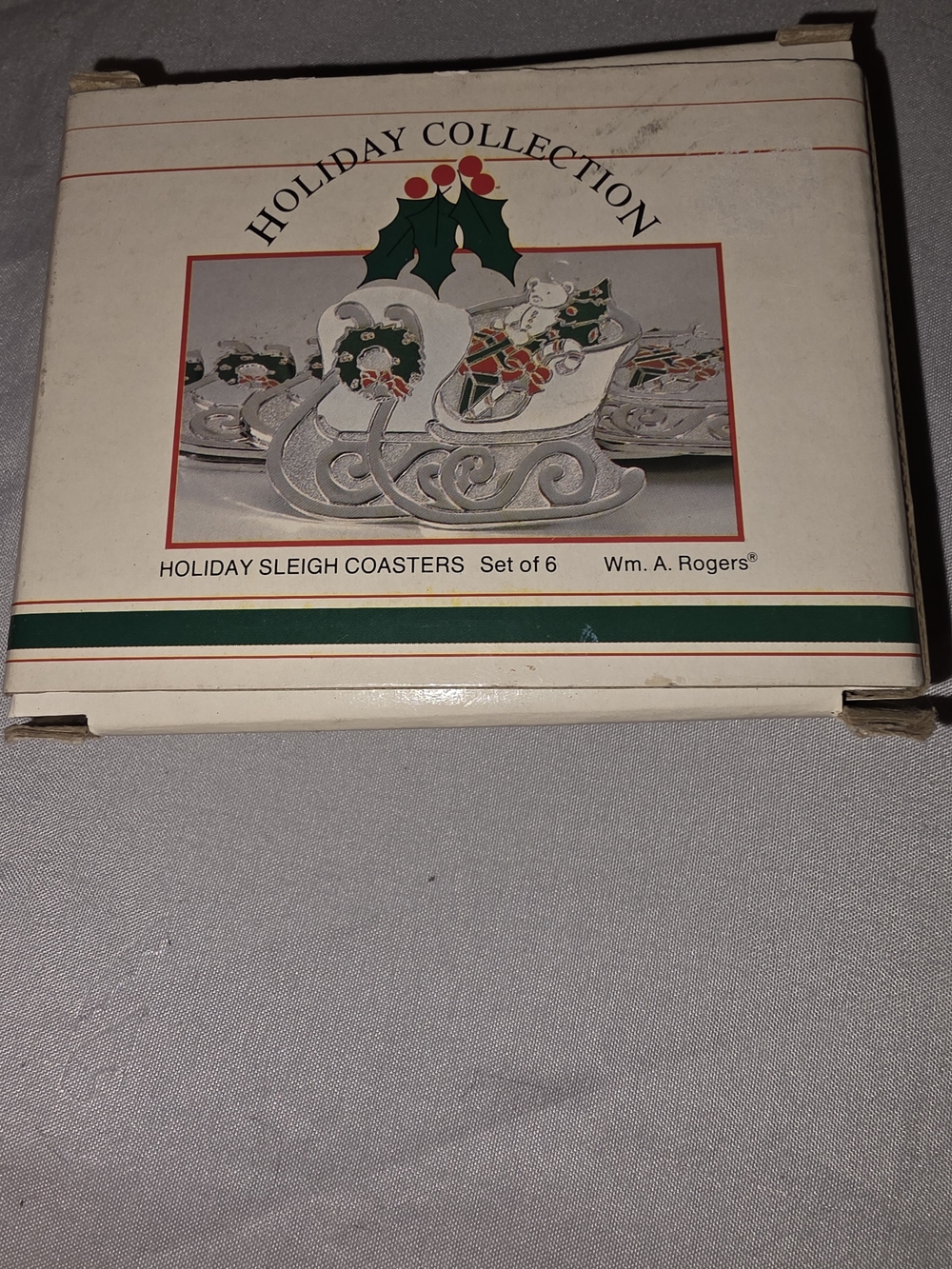 Oneida Silver Holiday Sleigh Coasters with Green and Red Accents